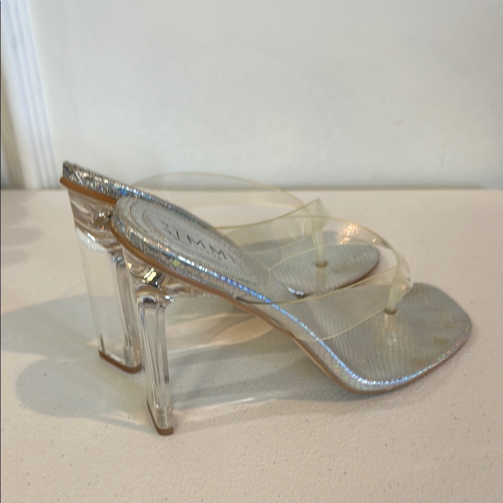 Simmi silver snake clear sandal heels